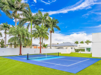 Miami backyard with tennis court