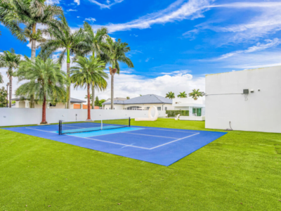 Miami backyard with tennis court