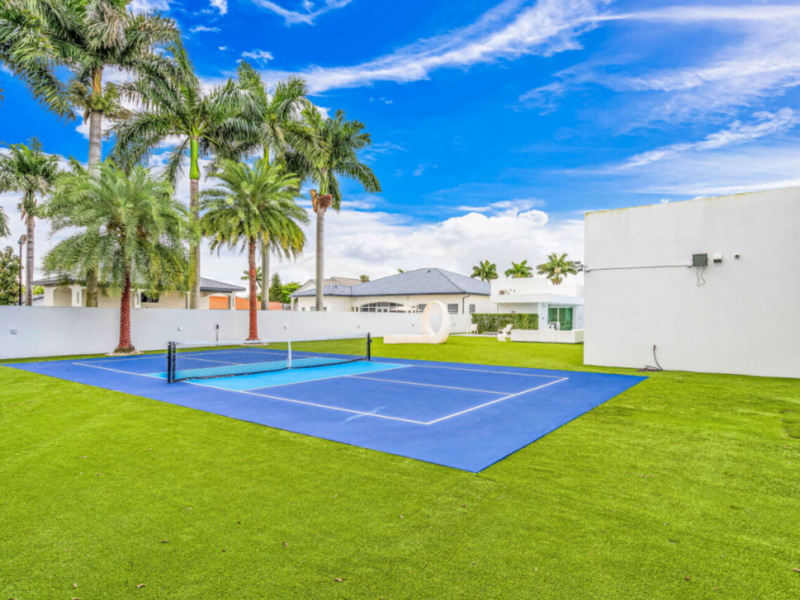 Miami backyard with tennis court